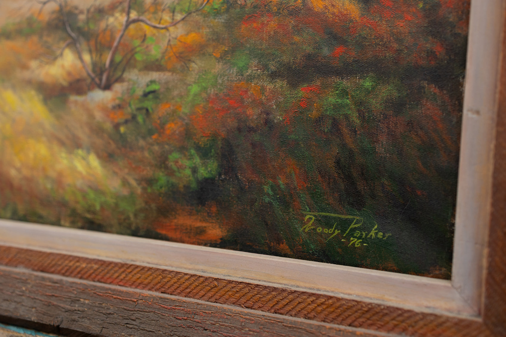 Vintage Original Barn Landscape Painting — Signed “Woody Parker ‘76”