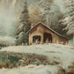 Vintage Winter Landscape Oil Painting – Cabin & Mountain Scene