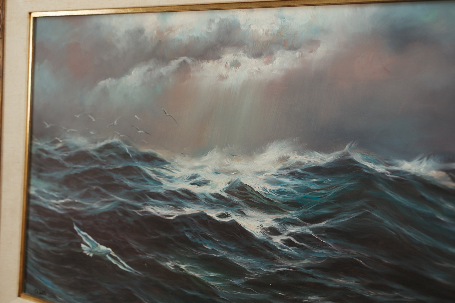 Vintage Framed Ocean Painting by Toselli – Stormy Seas