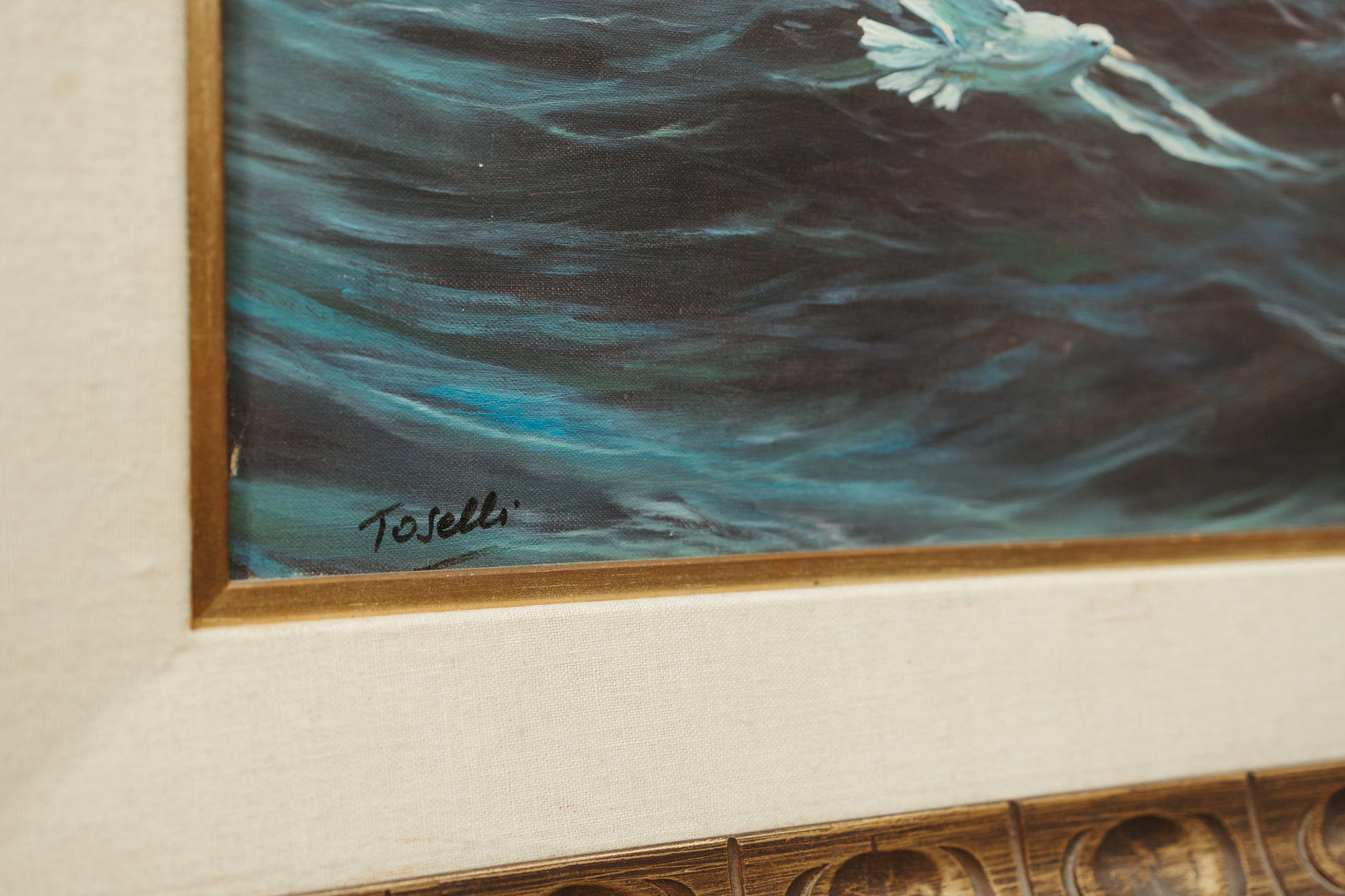 Vintage Framed Ocean Painting by Toselli – Stormy Seas