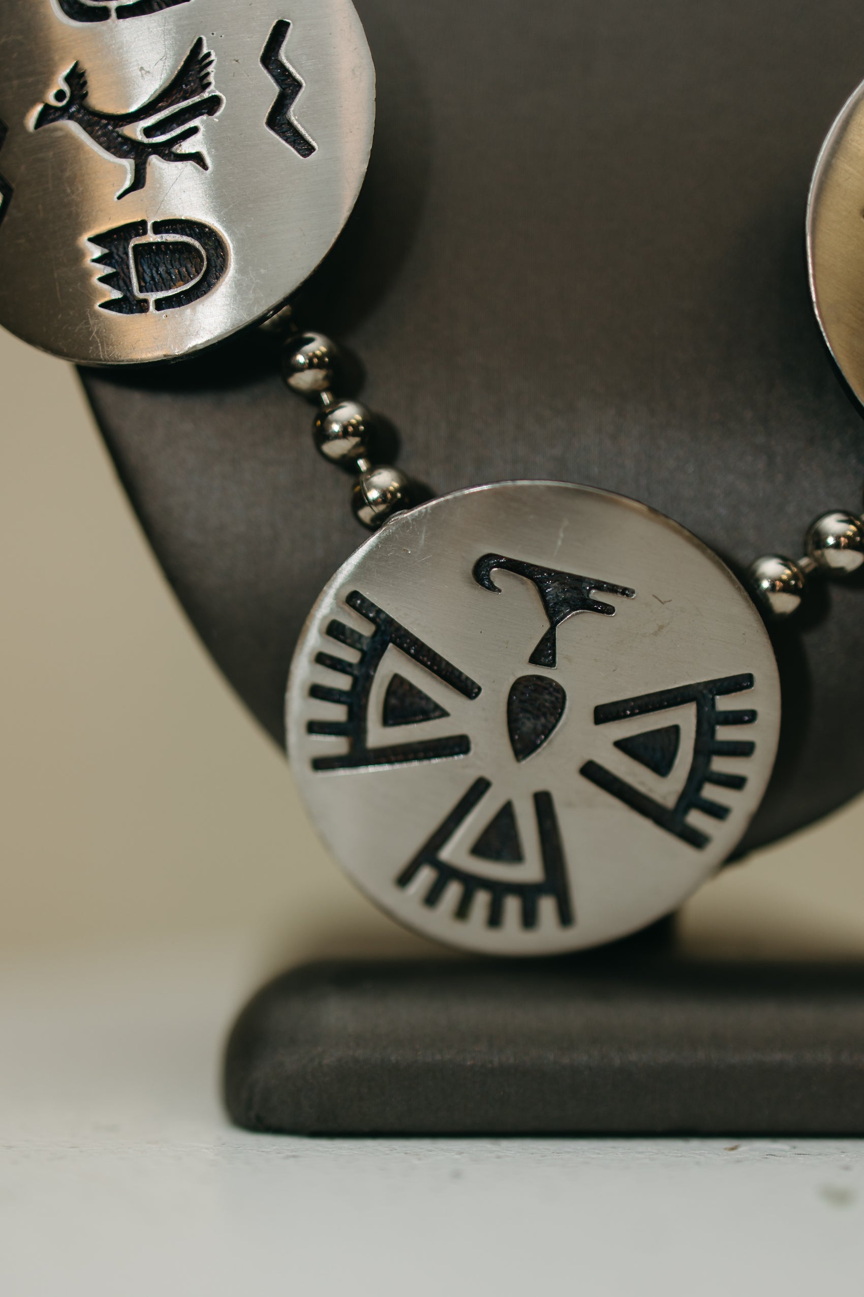 Vintage Southwestern Sterling Silver Necklace – Large Hand-Cut Symbol Medallions