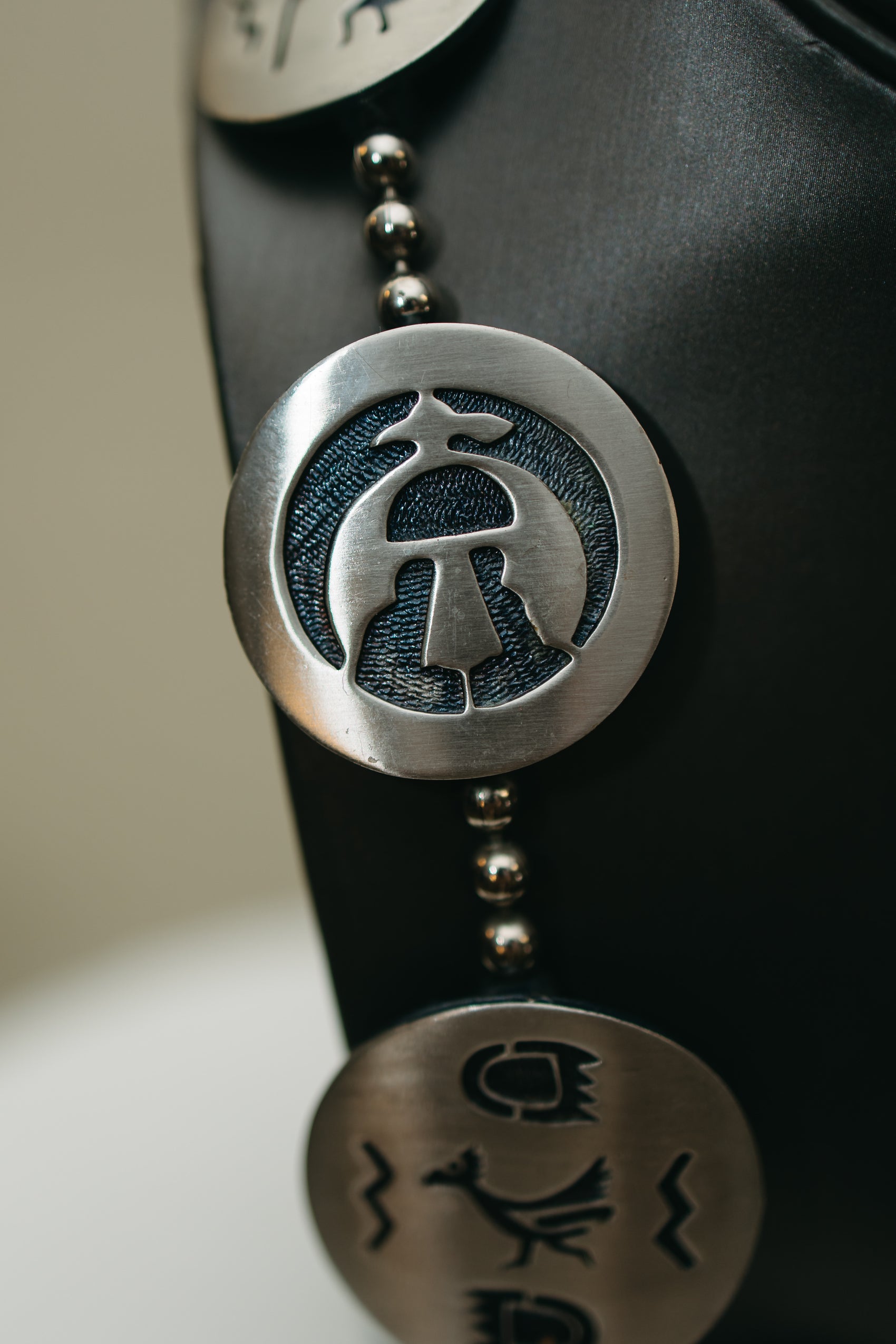 Vintage Southwestern Sterling Silver Necklace – Large Hand-Cut Symbol Medallions