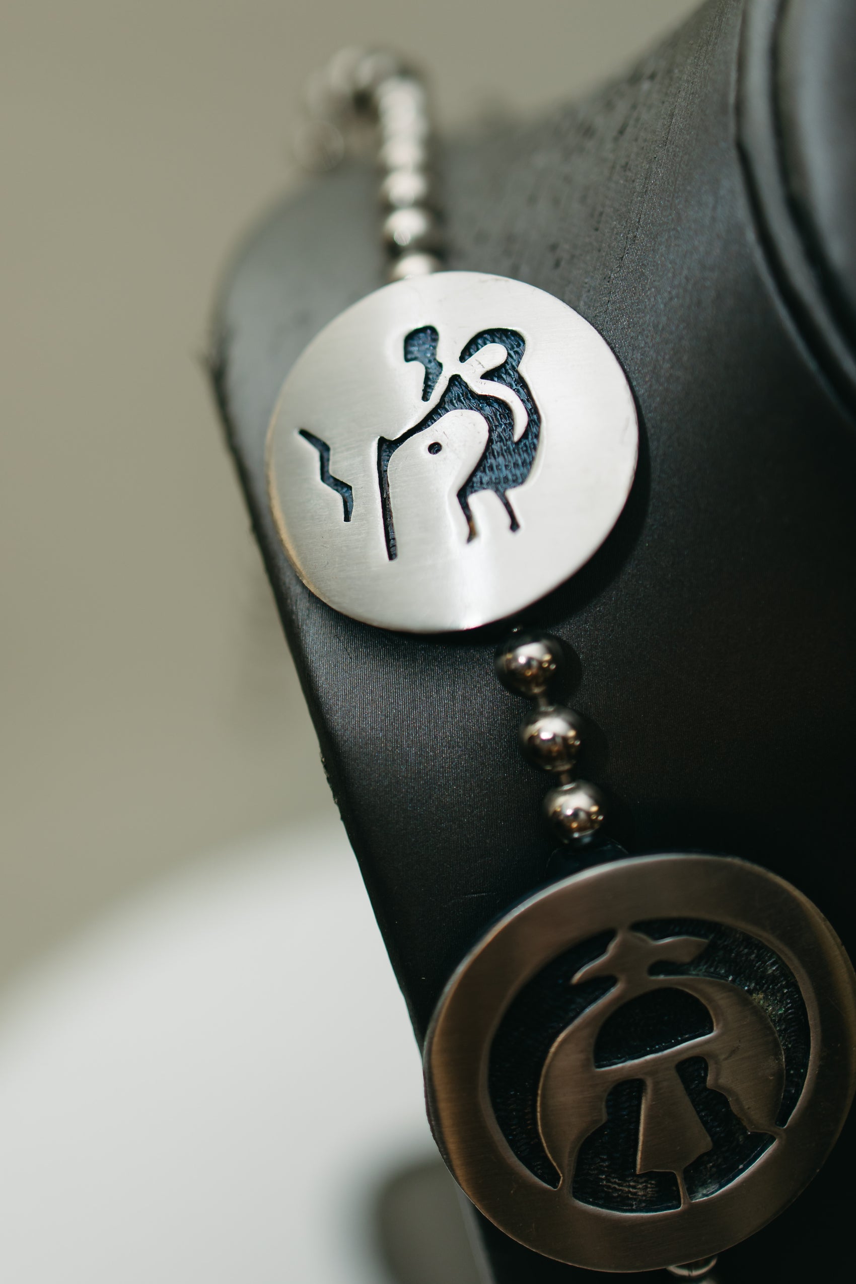 Vintage Southwestern Sterling Silver Necklace – Large Hand-Cut Symbol Medallions