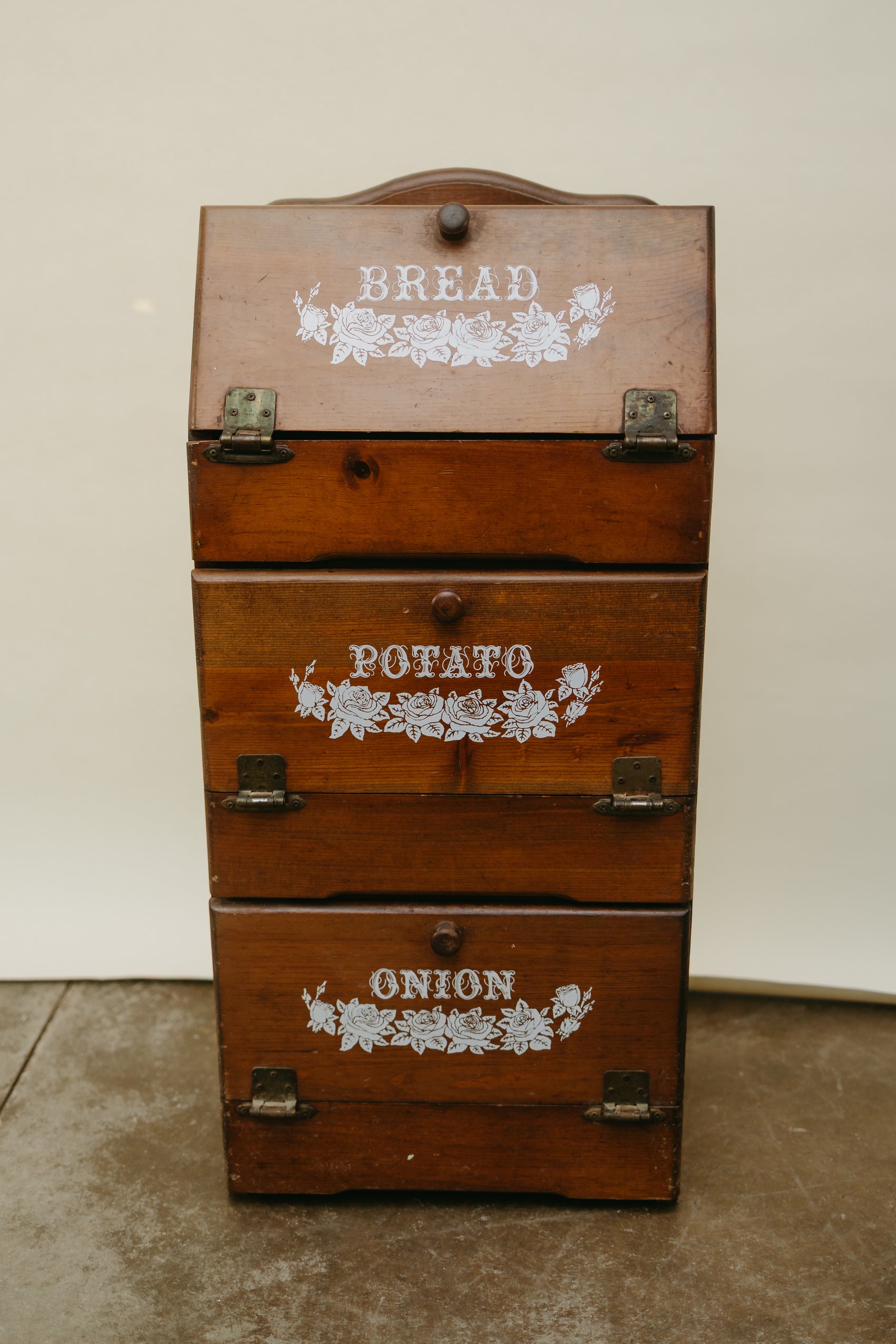 Vintage Wooden Bread–Potato–Onion Cabinet