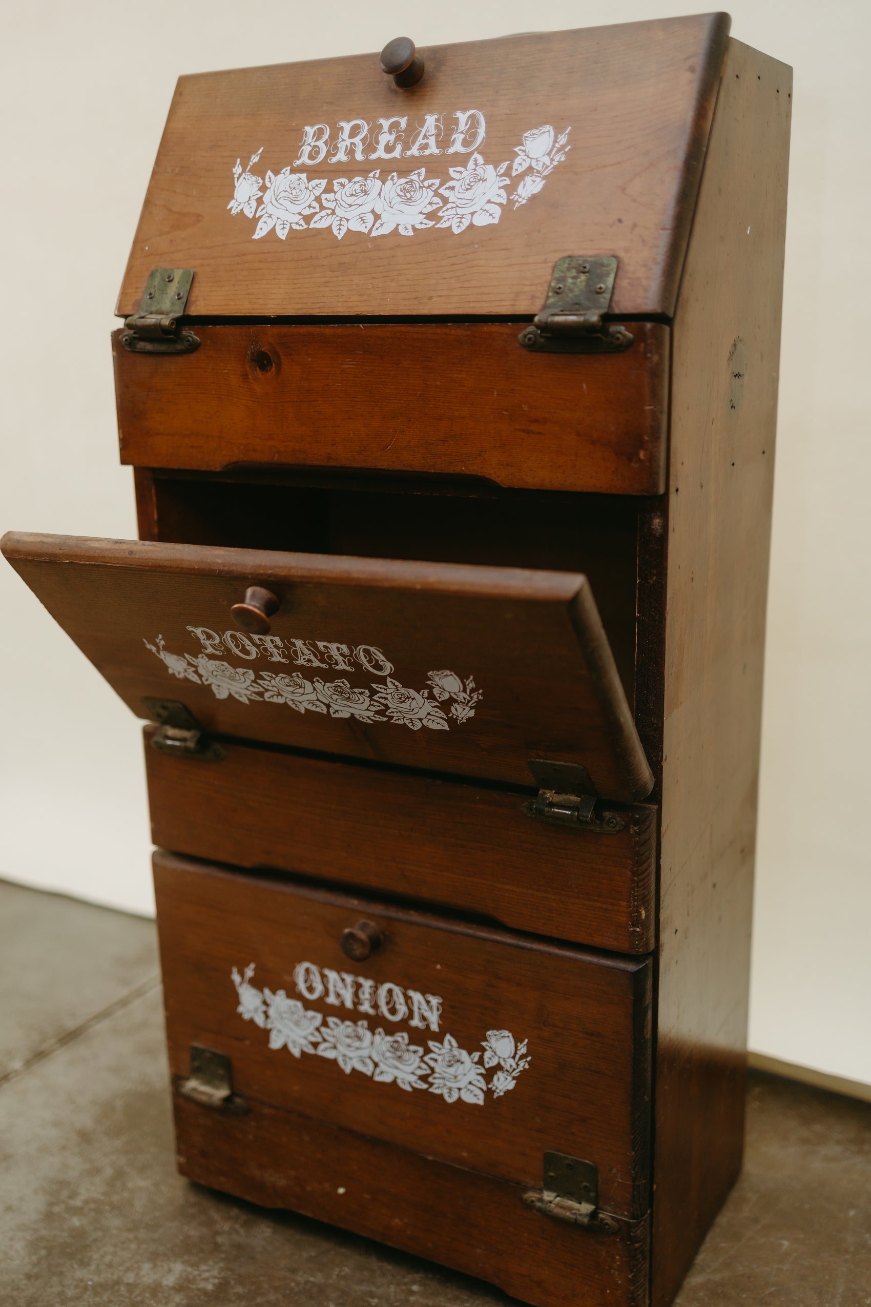 Vintage Wooden Bread–Potato–Onion Cabinet