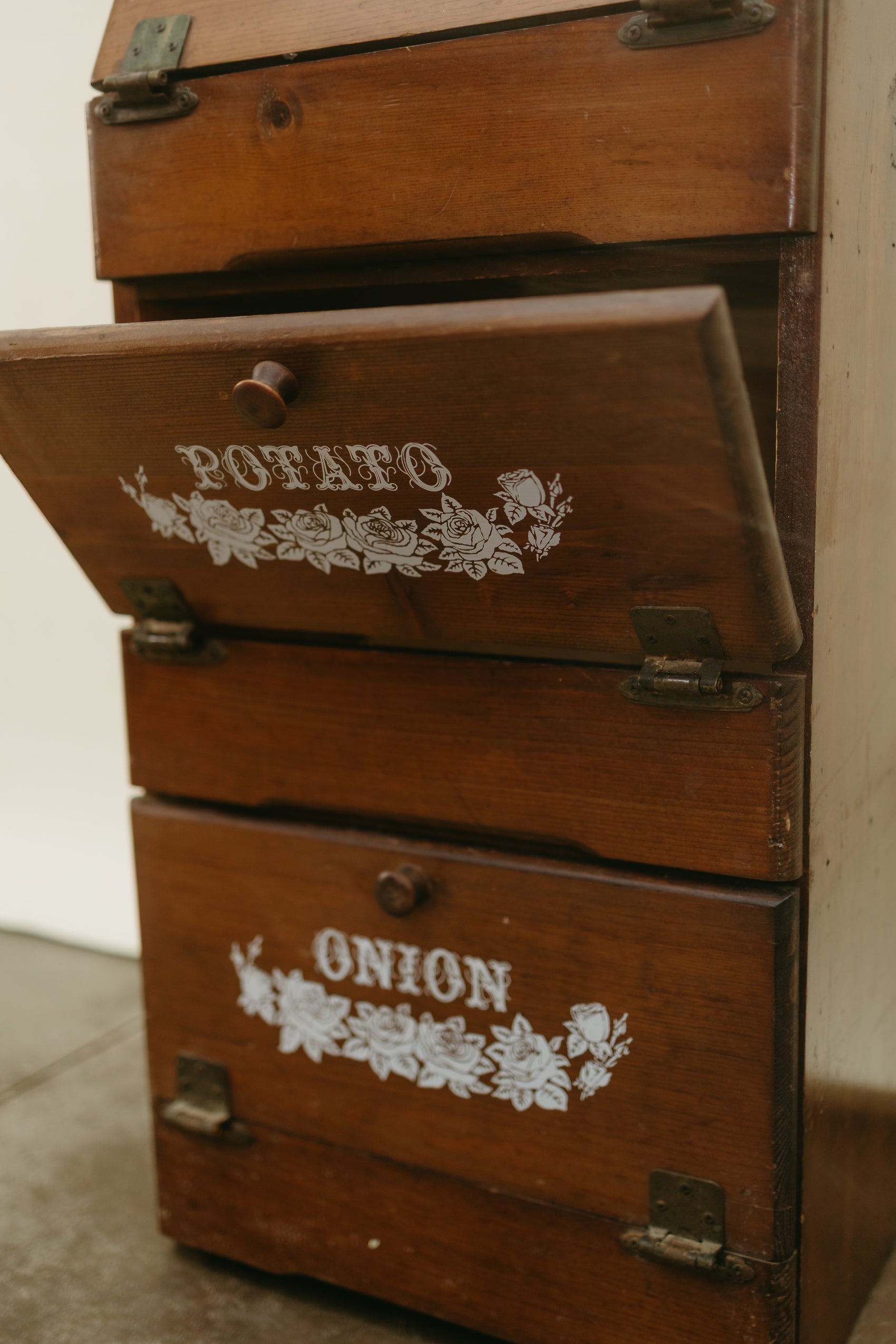 Vintage Wooden Bread–Potato–Onion Cabinet