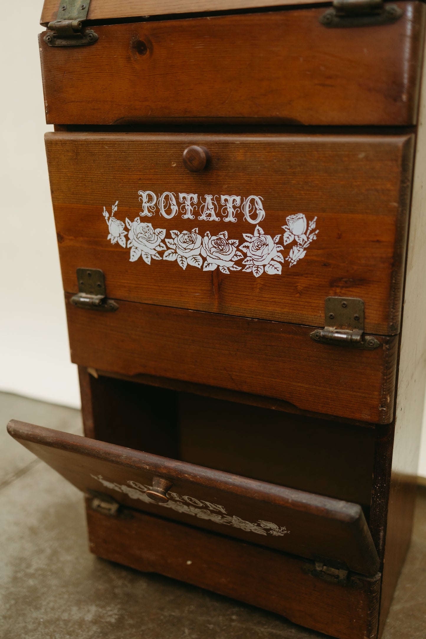 Vintage Wooden Bread–Potato–Onion Cabinet