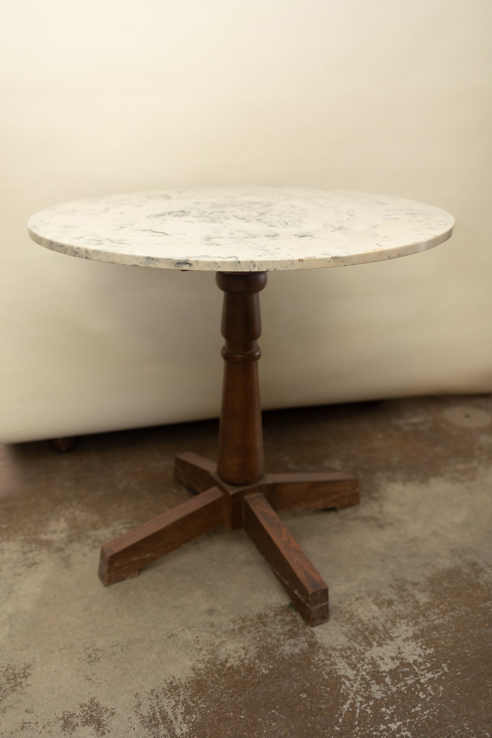 Vintage Marble-Top Pedestal Table — 32" Round