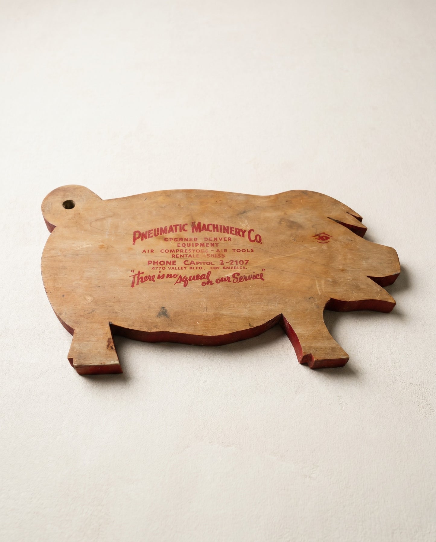 Vintage Pig-Shaped Advertising Cutting Board – Pneumatic Machinery Co. Los Angeles Wooden Butcher Board