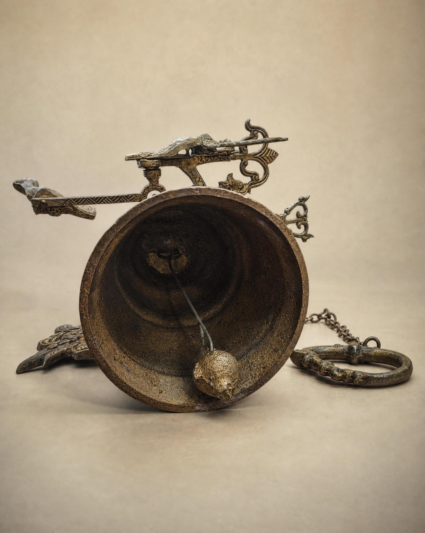 Vintage Cast Iron Angel Wall Bell with Latin Inscription – Victorian Style