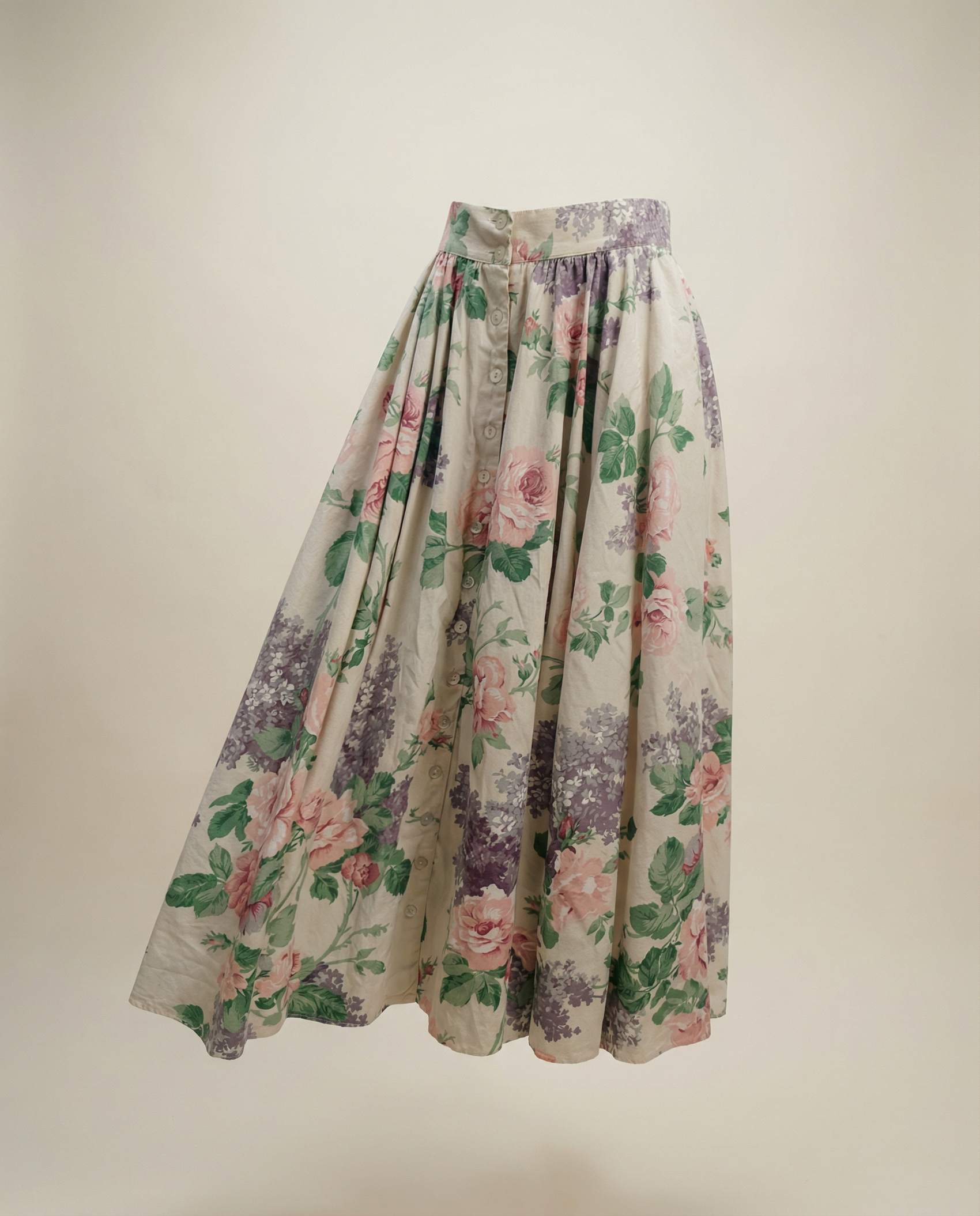 Vintage Floral Button Front Midi Skirt