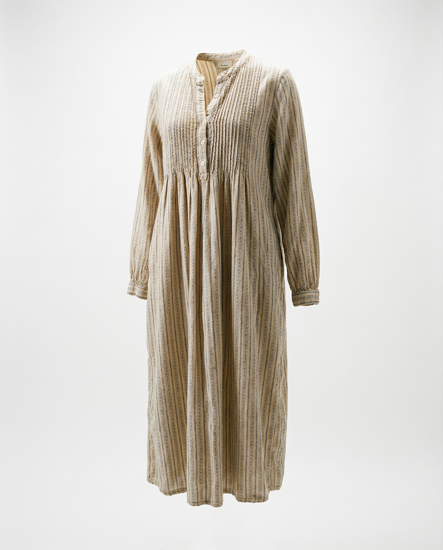 Vintage Neutral Stripe Cotton Prairie Maxi Dress - M