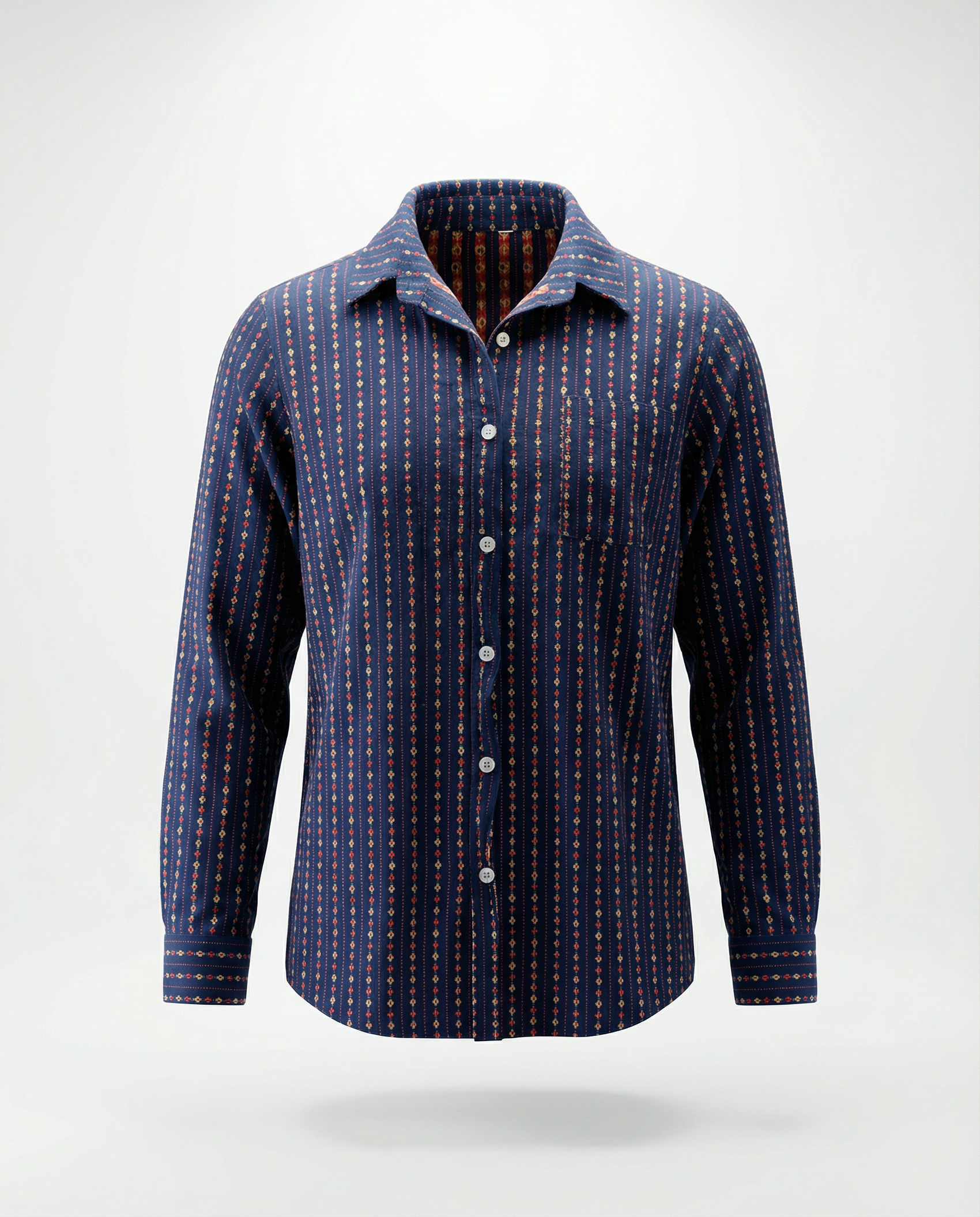 Vintage Navy Micro Print Button-Up Shirt