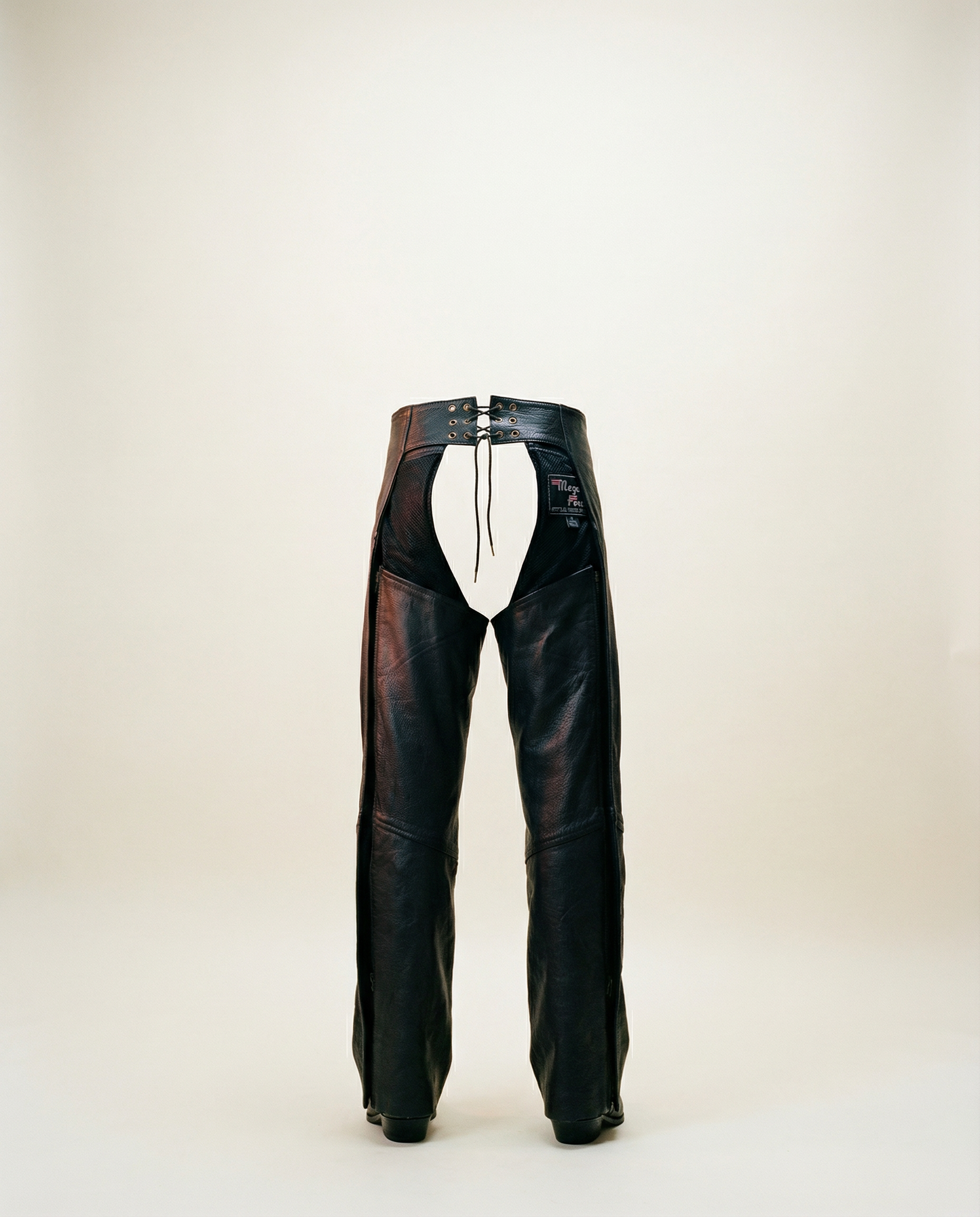 Leather Motorcycle Chaps with Beaded Detail – Size Small