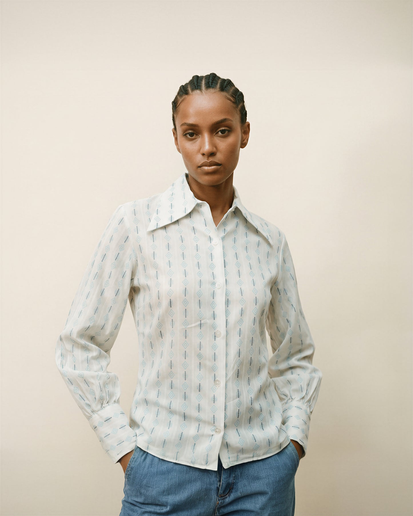 Vintage 1970s Printed Cotton Blouse with Western Collar