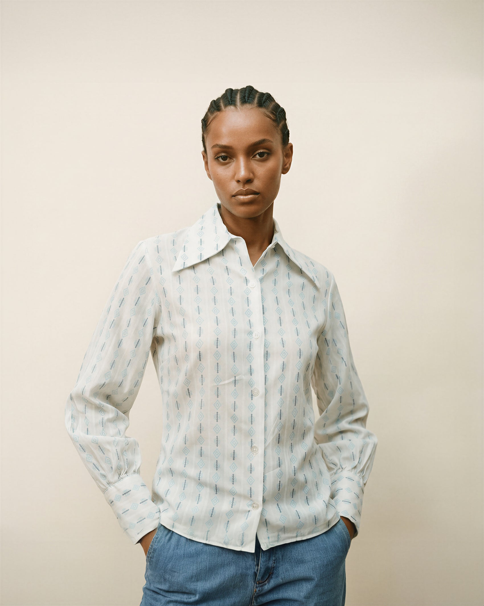 Vintage 1970s Printed Cotton Blouse with Western Collar