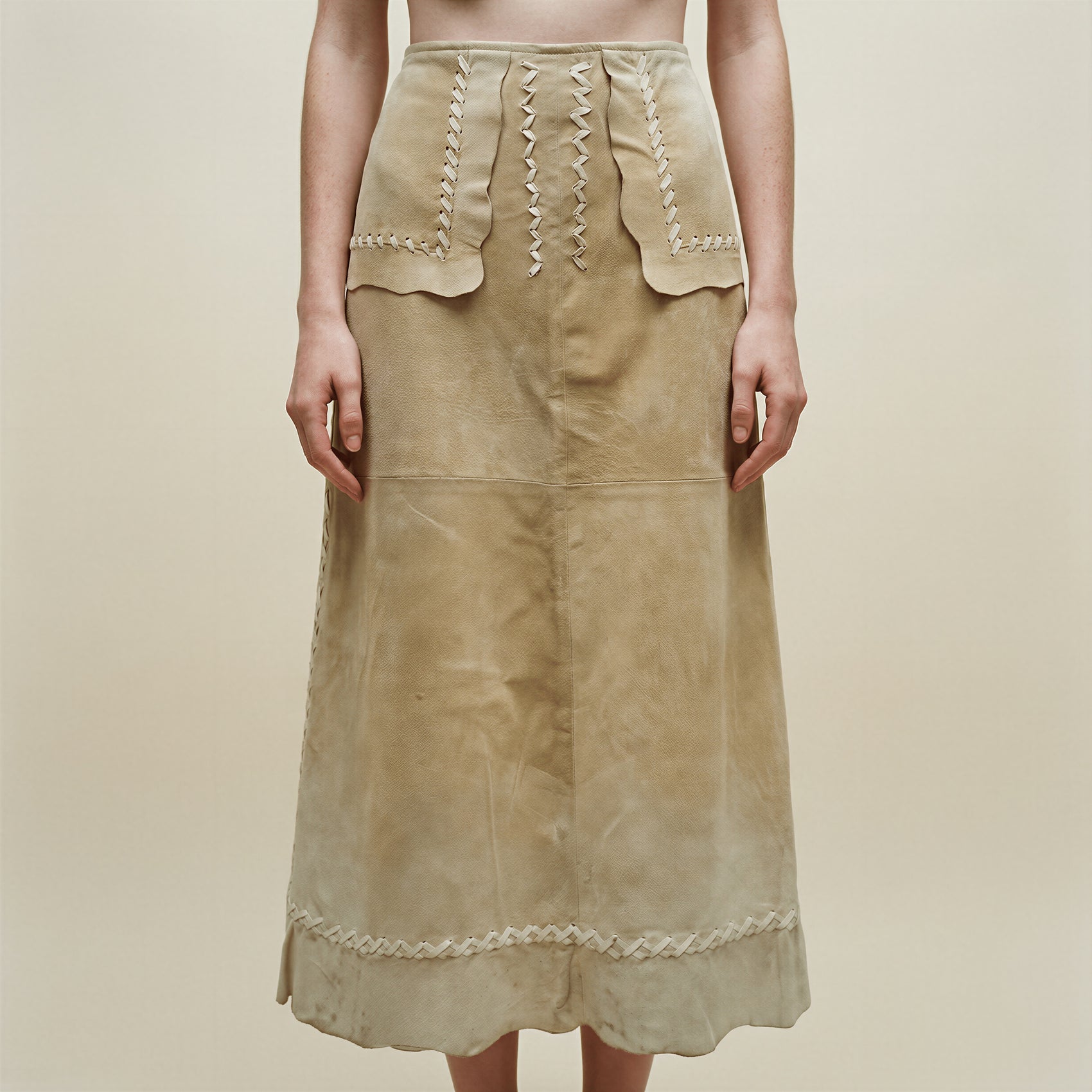Vintage Suede Maxi Skirt with Whipstitch Detailing