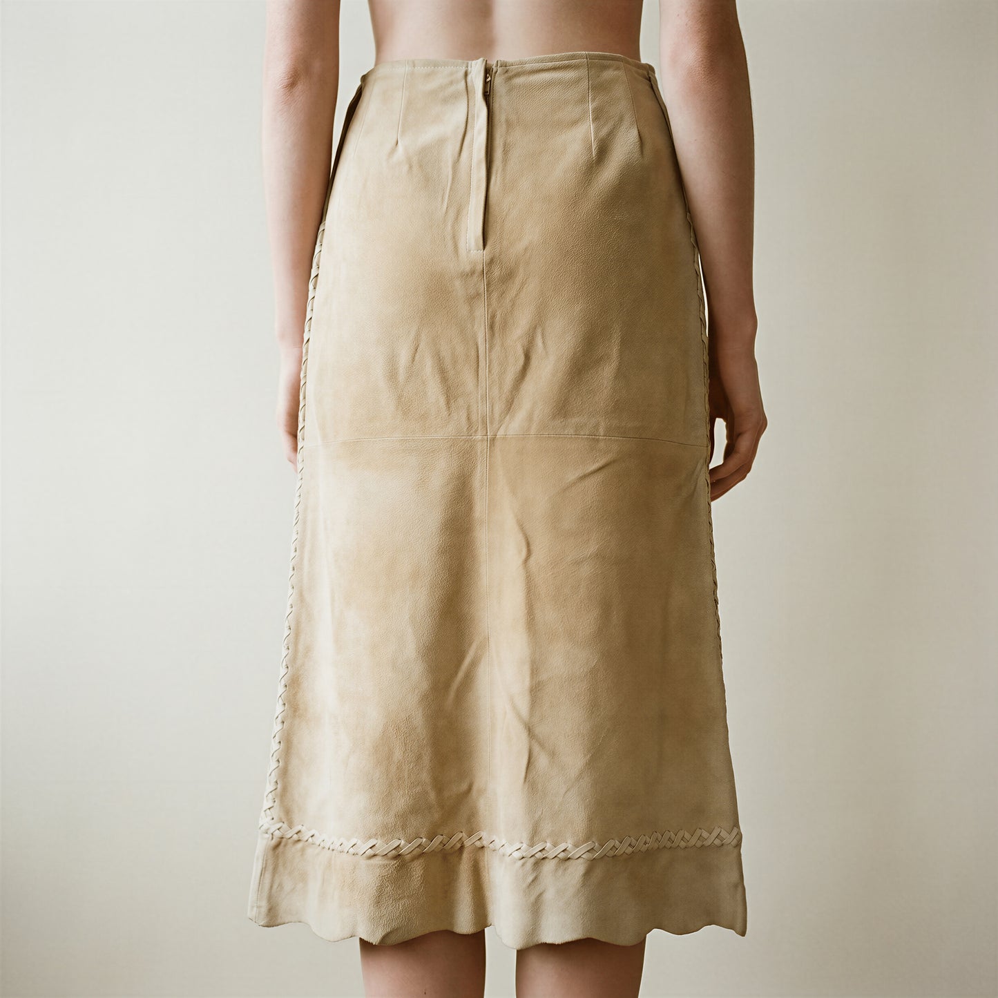 Vintage Suede Maxi Skirt with Whipstitch Detailing