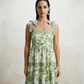 Vintage Green Botanical Tie Strap Midi Dress - M