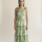 Vintage Green Botanical Tie Strap Midi Dress - M