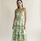 Vintage Green Botanical Tie Strap Midi Dress - M