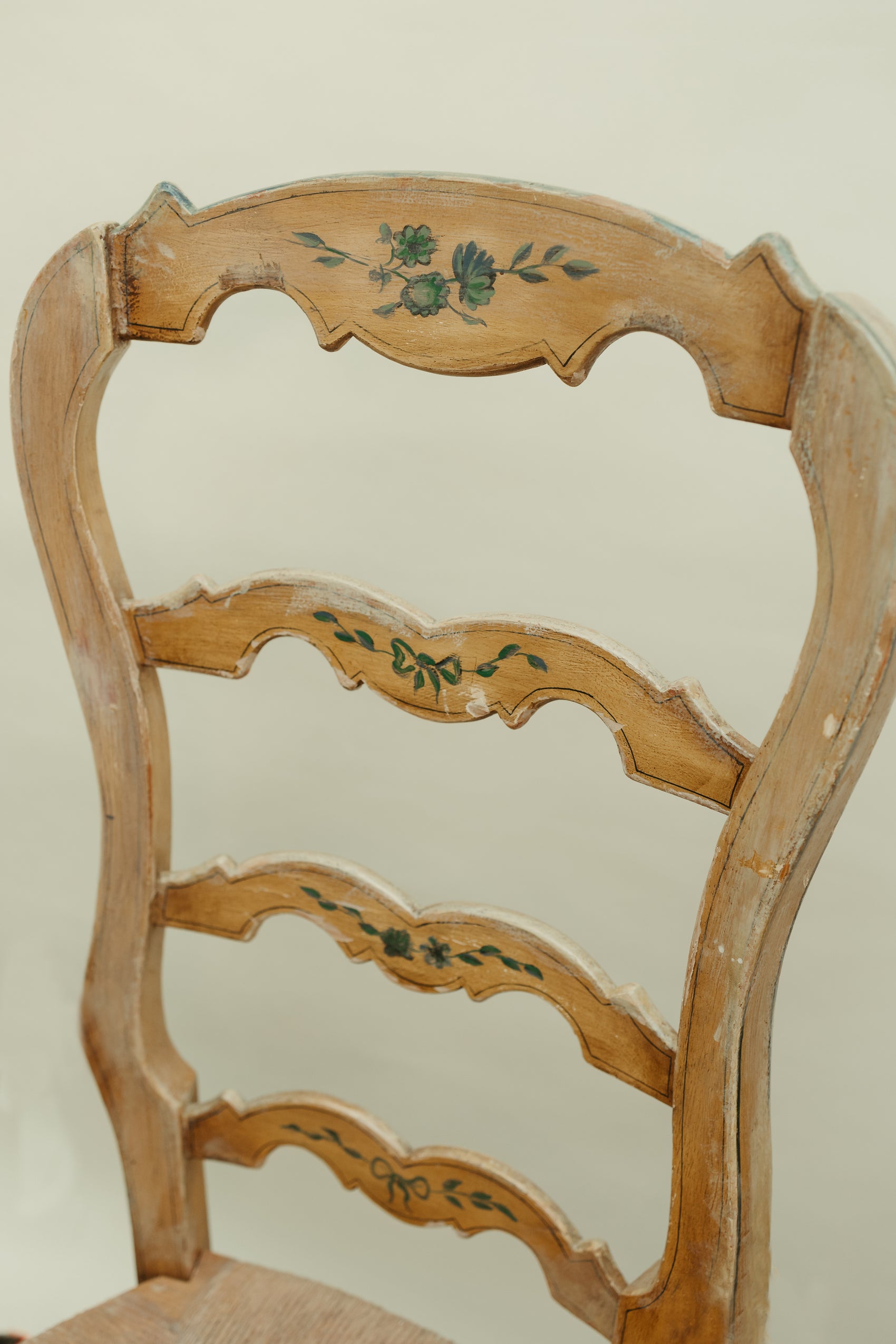 Hand-Painted Rush Seat Ladderback Chairs — Set of 3 (48” H)