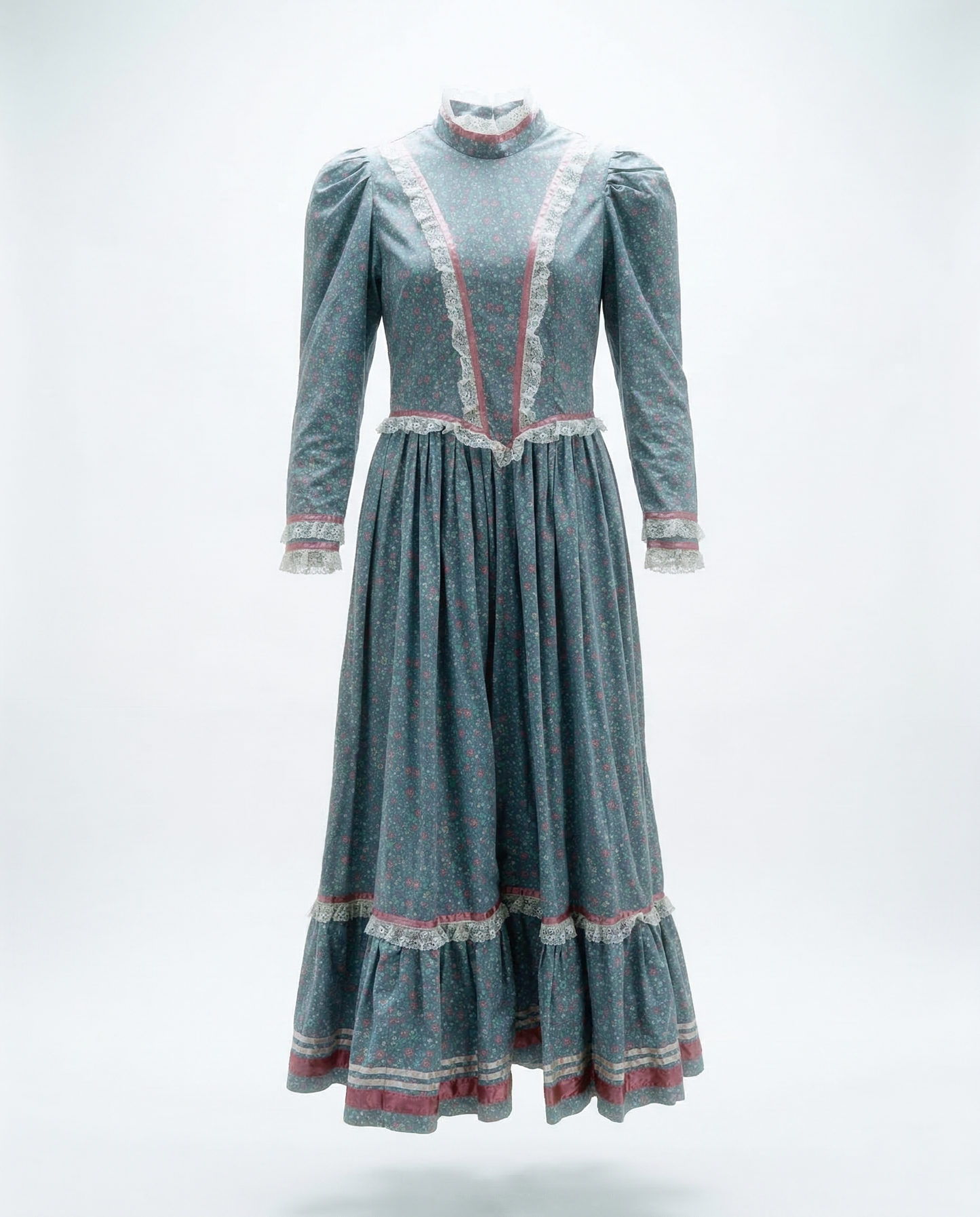 Vintage Victorian Prairie Lace Trim Maxi Dress