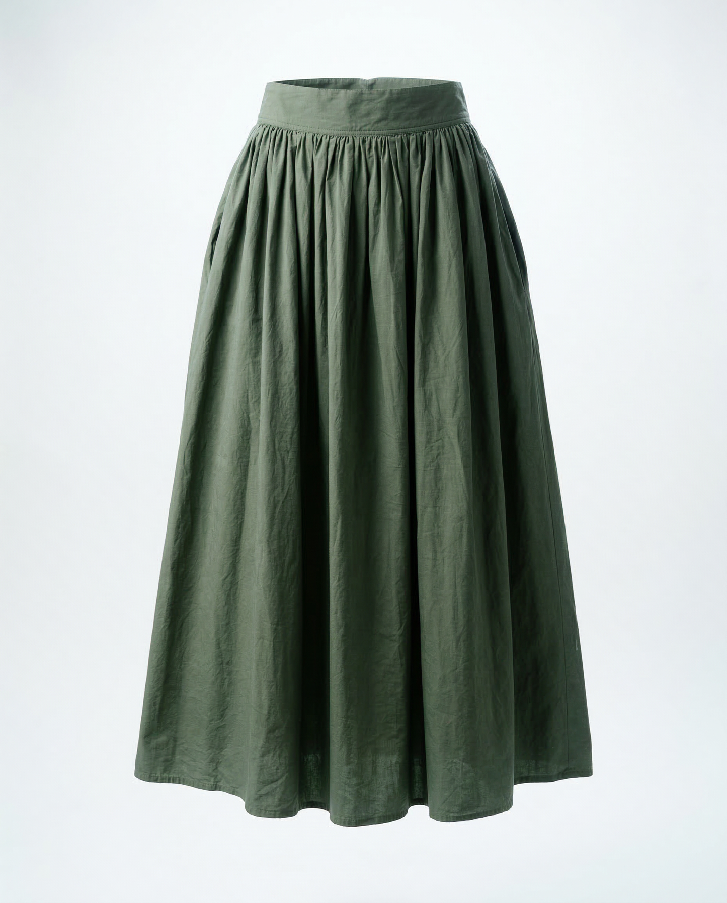 Vintage Olive Green Full Prairie Midi Skirt