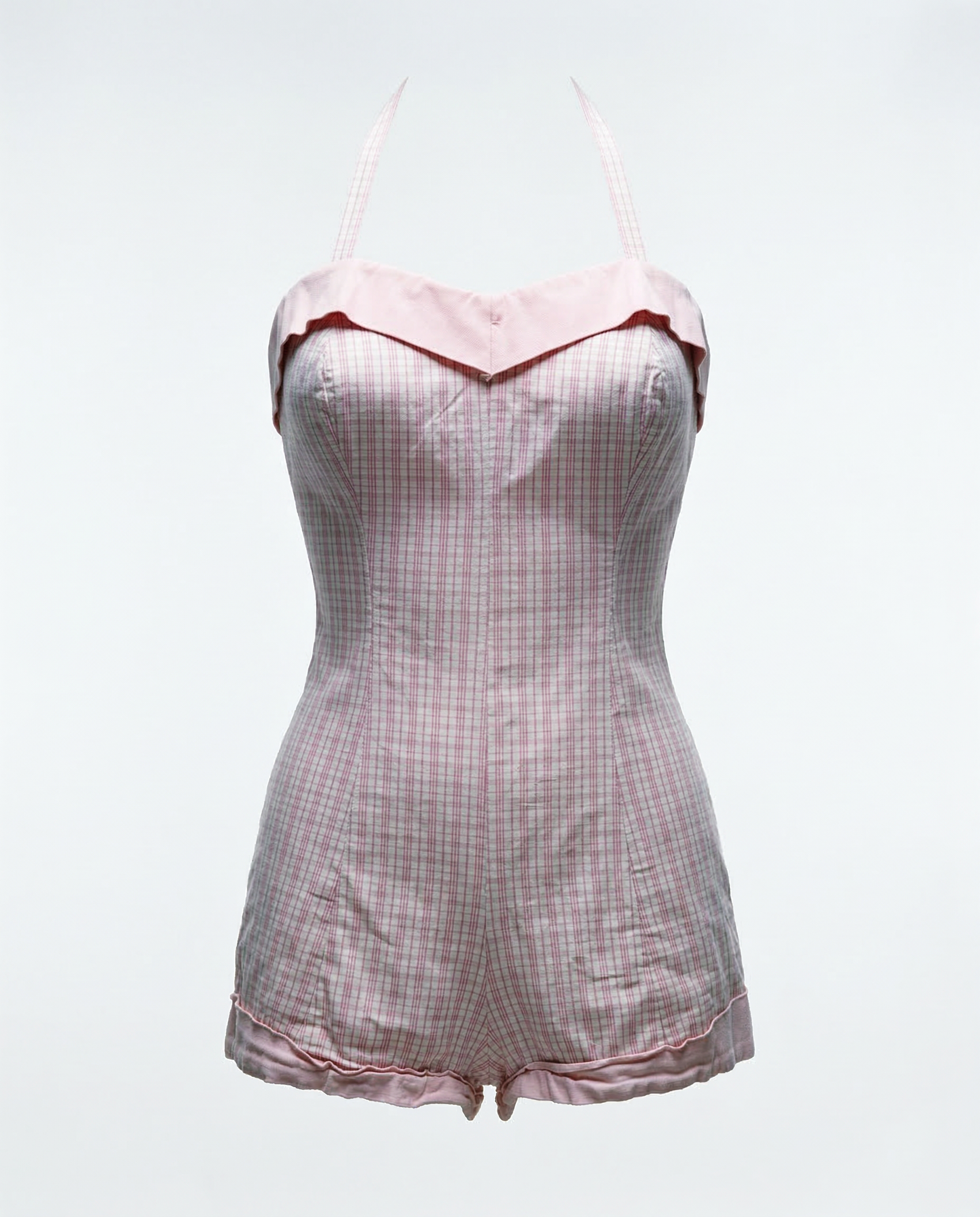 Vintage Pink Plaid Corset Style Swimsuit