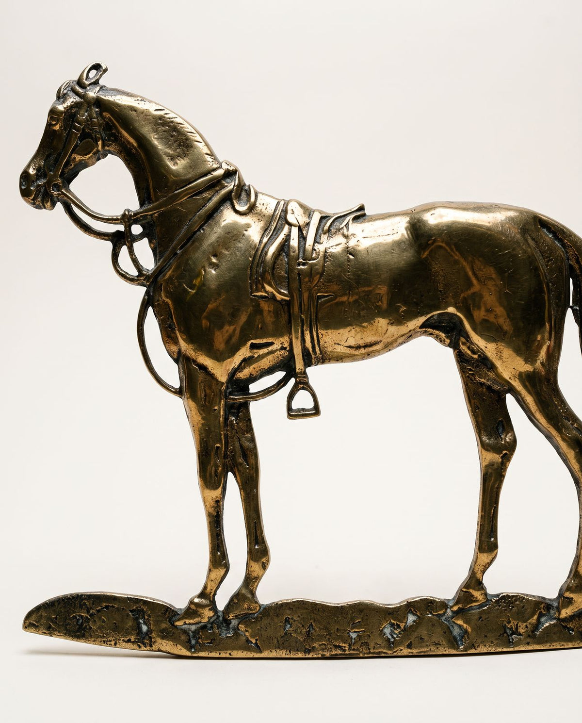 Vintage Solid Brass Equestrian Horse Plaque / Decorative Figure