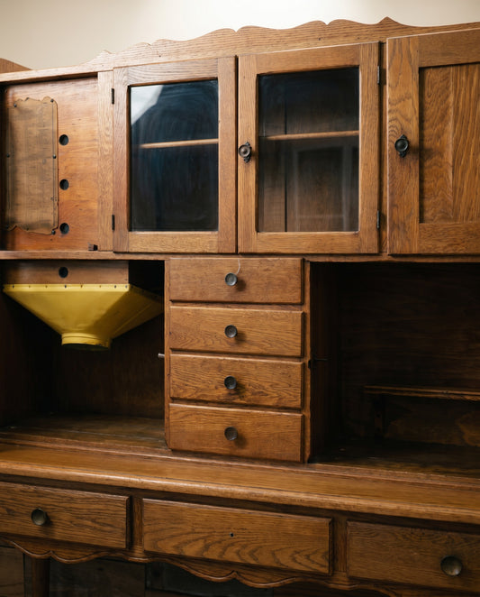 Antique Oak Hoosier Cabinet with Flour Bin & Original Hardware