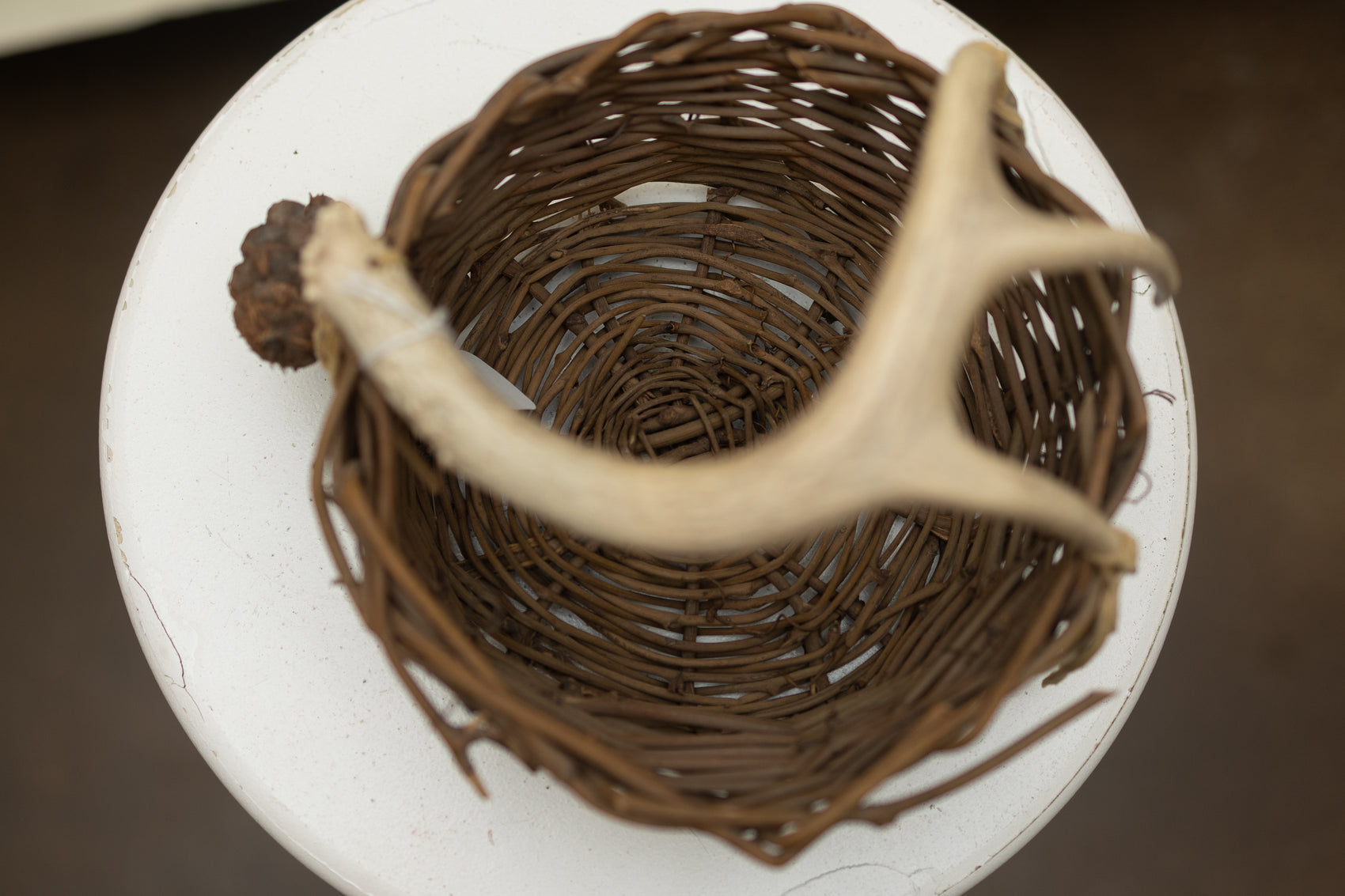 Handwoven Basket with Shed Antler Handle