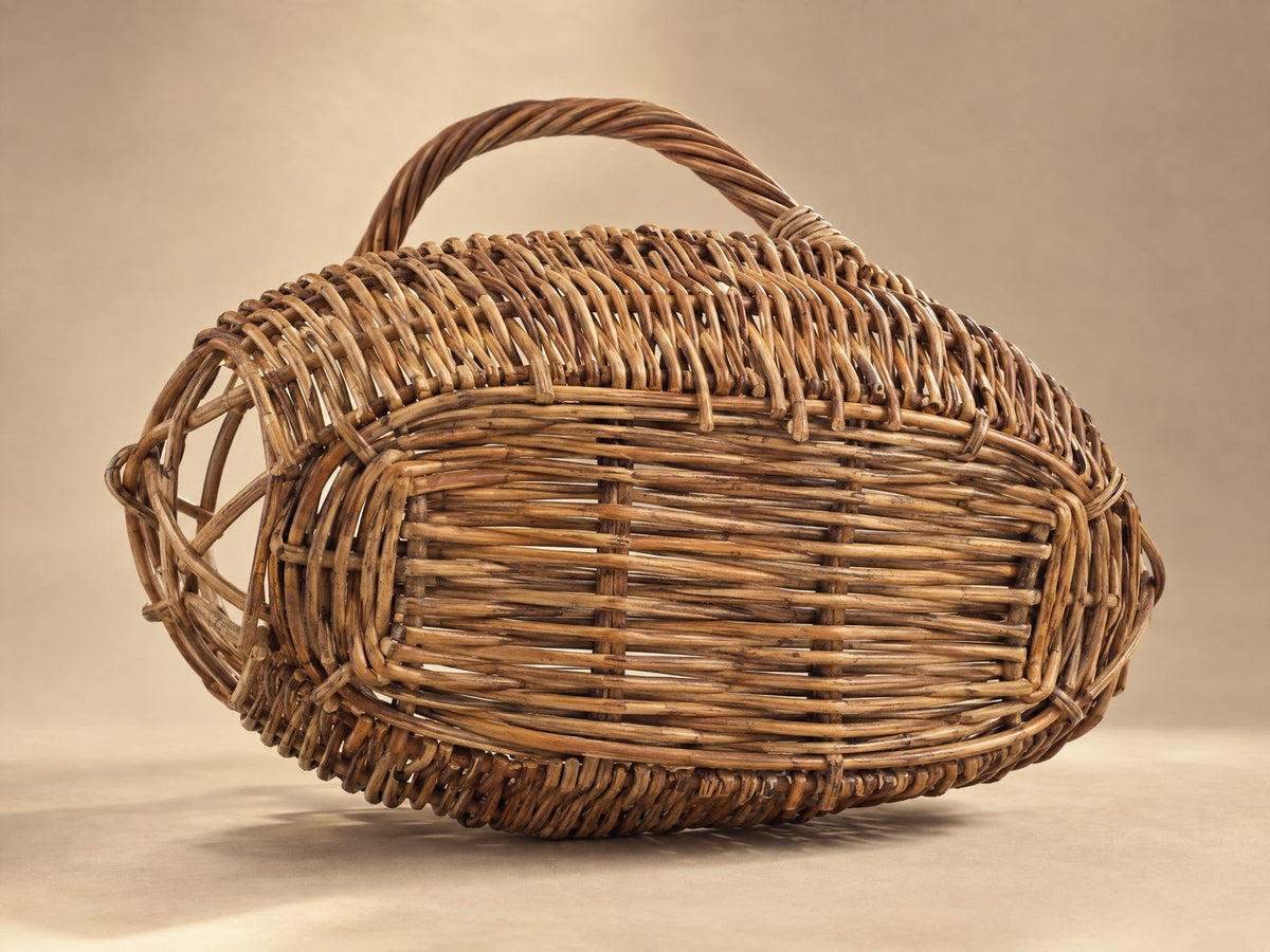 Large Vintage Willow Gathering Basket with Arched Handle