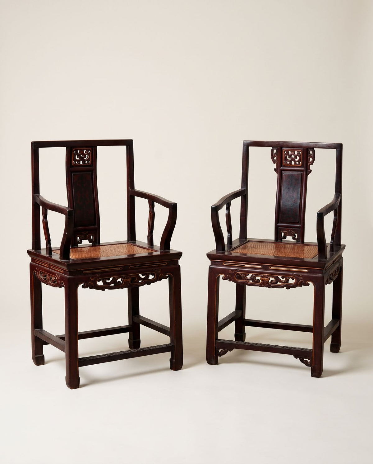 Pair of Chinese Carved Wood Armchairs
