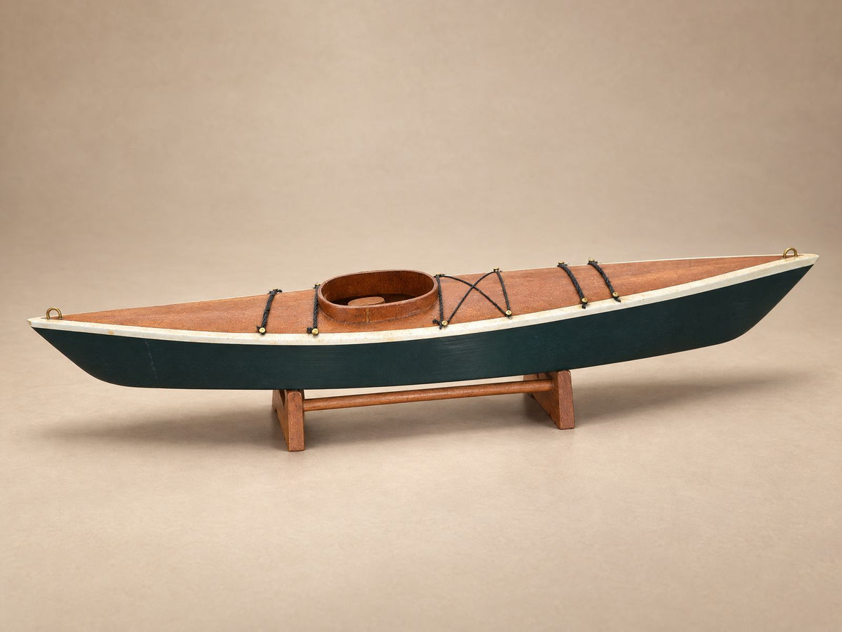 Vintage Wooden Kayak Model with Display Stand