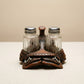 Vintage Western Saddle Salt & Pepper Shaker Set w/ Holder