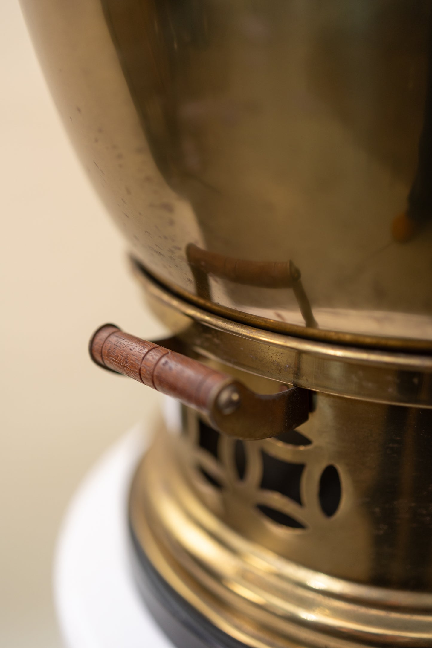 Vintage Brass Samovar-Style Lamp w/ Pleated Linen Shade
