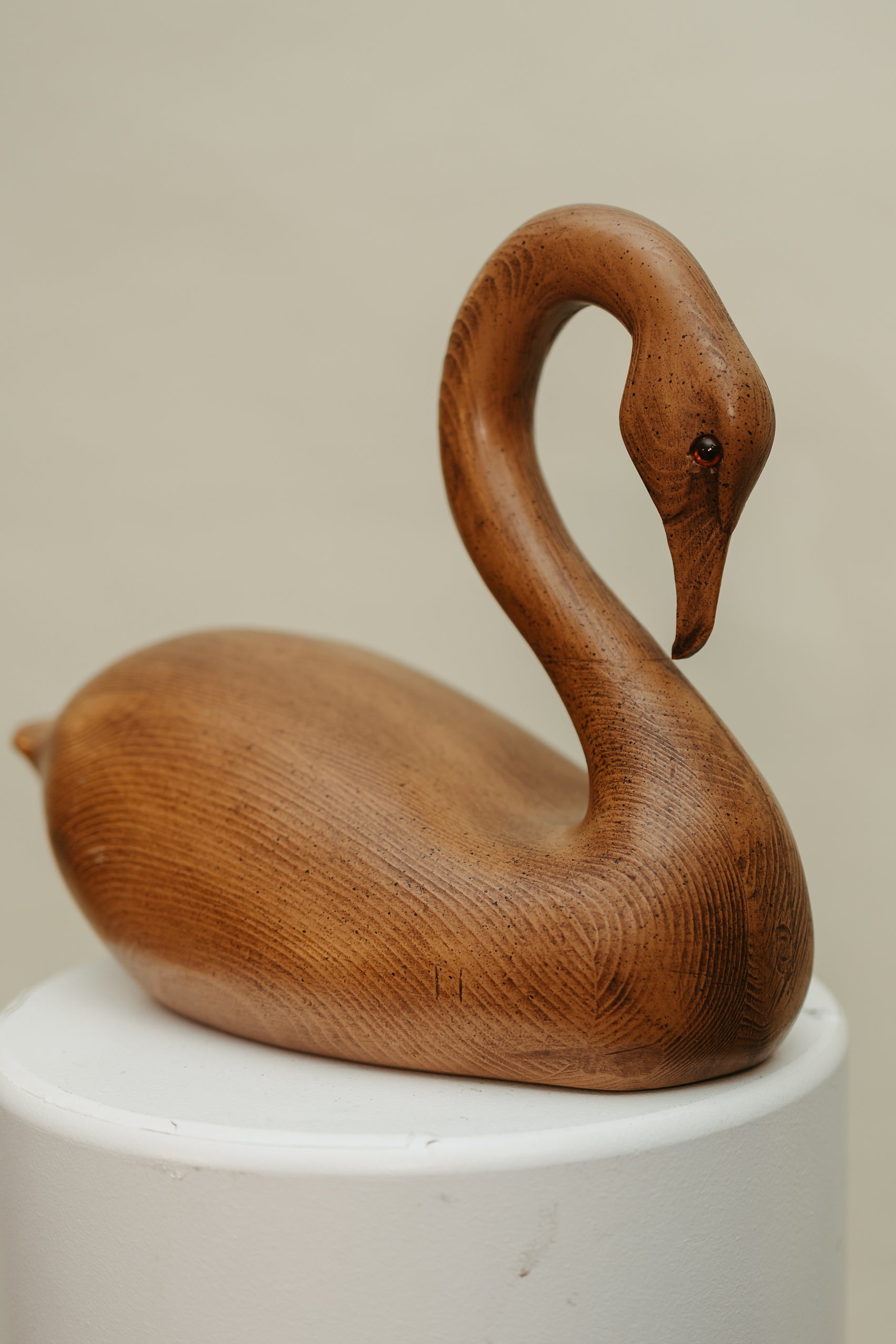 Vintage Hand-Carved Wooden Swan Sculpture