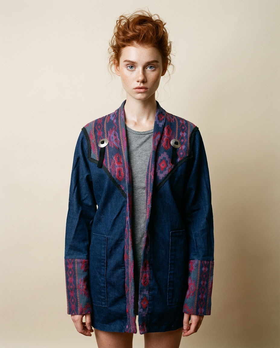 Denim Southwestern Cardigan Jacket – Size Medium