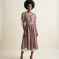 Vintage Prairie Calico Midi Dress with Eyelet Trim
