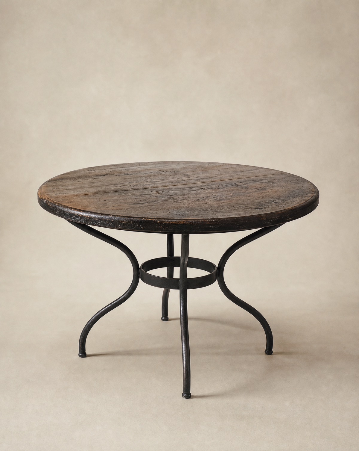 Round Wood & Wrought Iron Dining Table