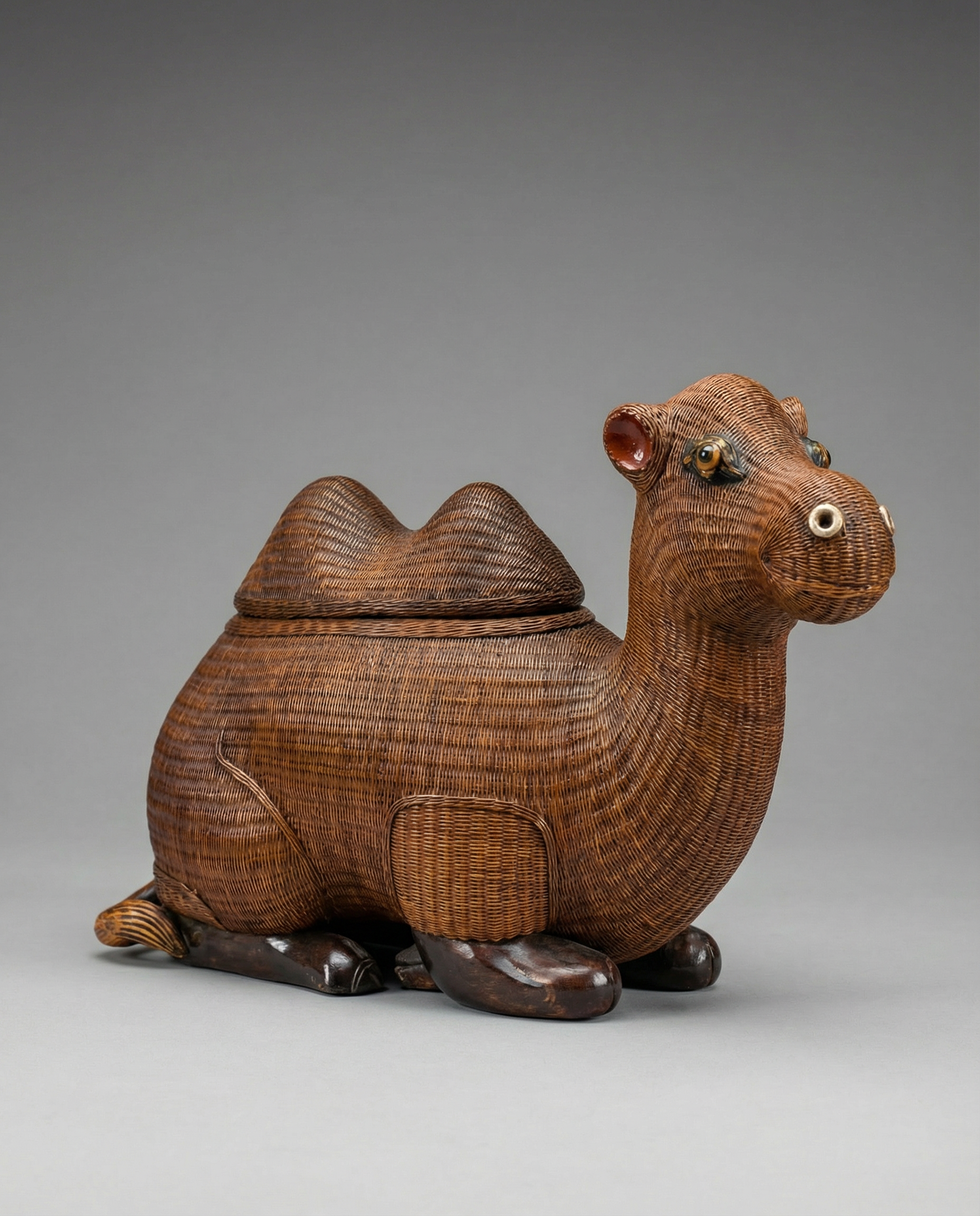 Vintage Woven Rattan Camel Storage Box