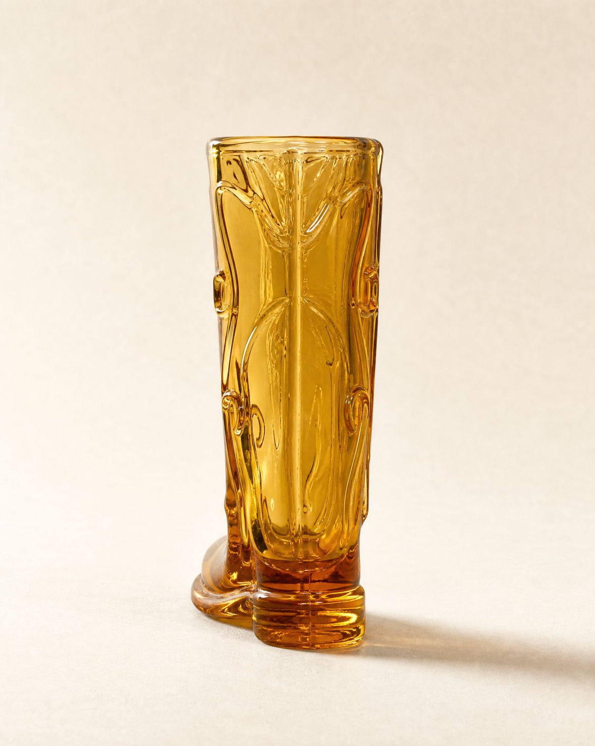 Set of 5 Circleware Amber Glass Cowboy Boot Drinking Glasses