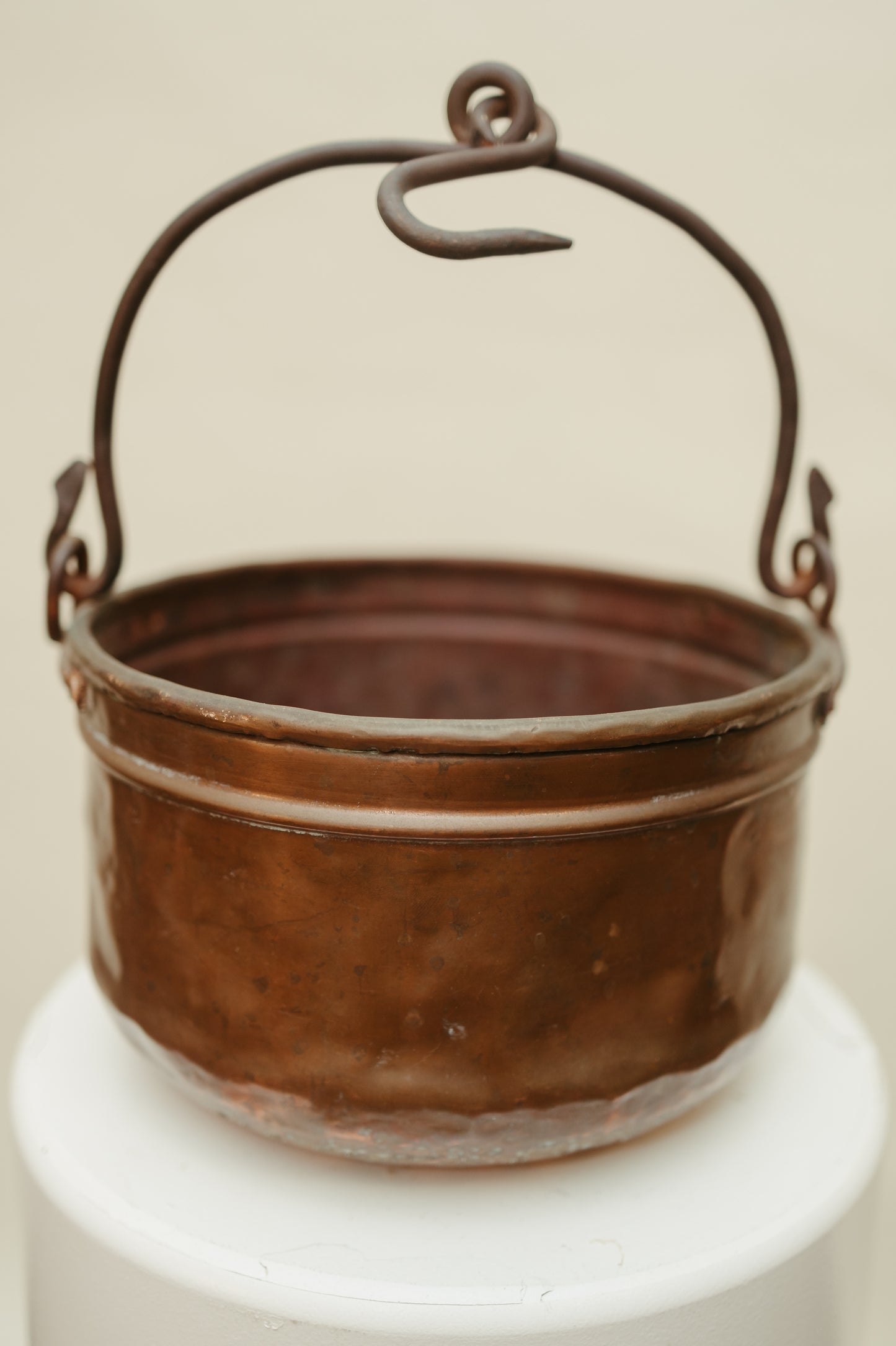 Antique Hand-Forged Copper Pot with Iron Swing Handle
