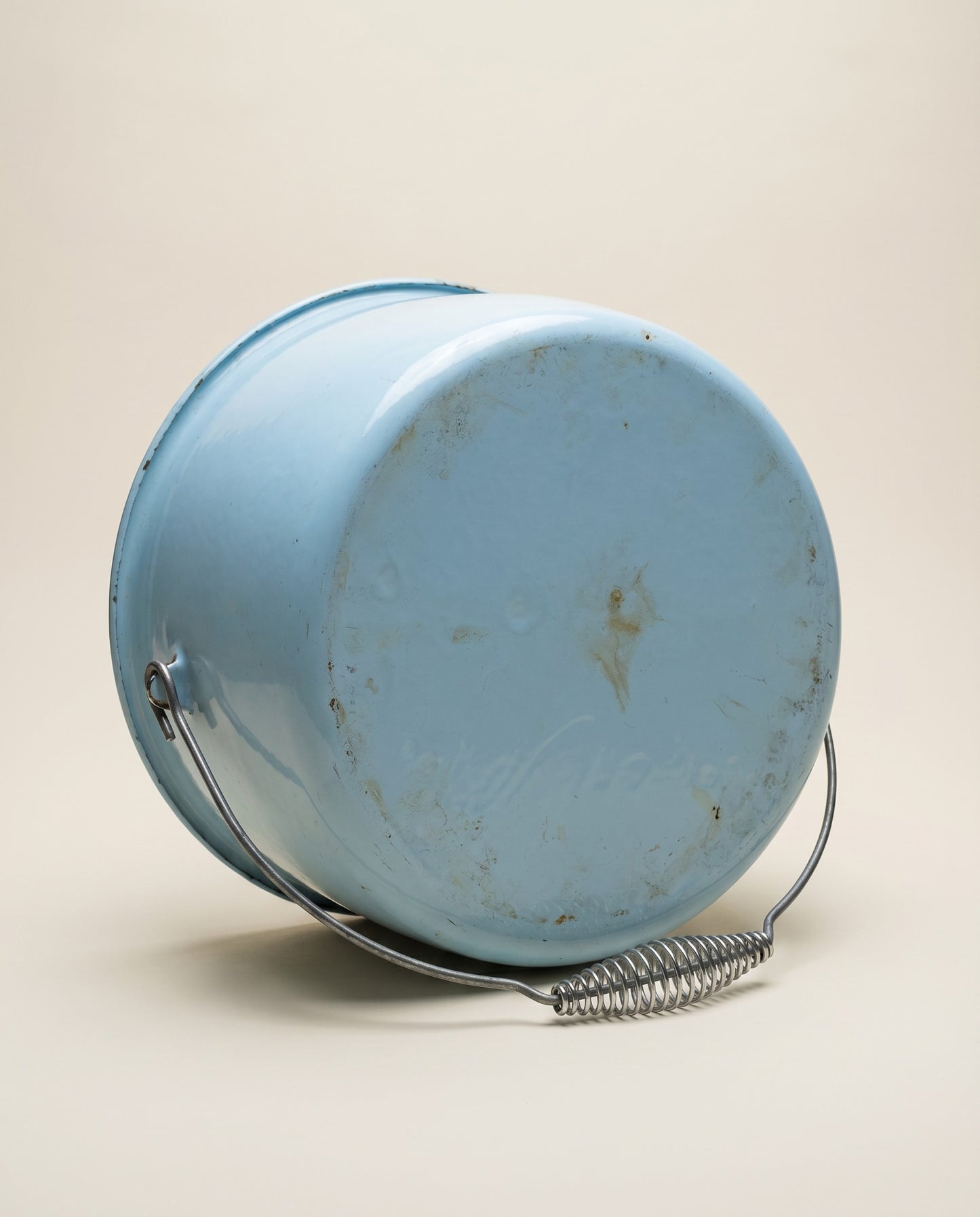 Vintage Light Blue Enamelware Lidded Pot with Bail Handle