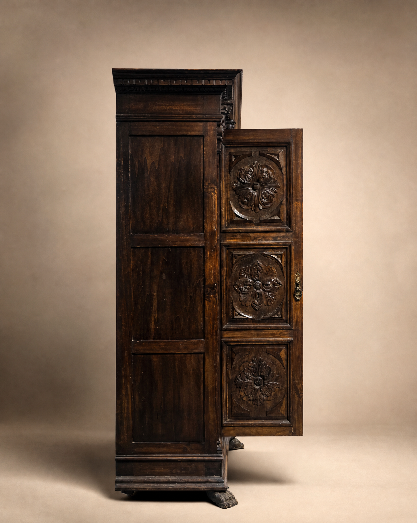 French Renaissance Revival Carved Walnut Armoire Cabinet