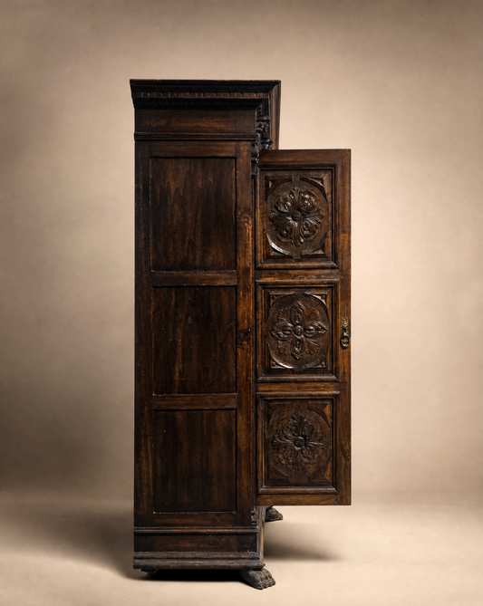 French Renaissance Revival Carved Walnut Armoire Cabinet