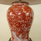 Vintage Porcelain Lamp — Burnt Orange Dragon Motif with Linen Shade