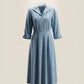 Vintage Blue Gingham Shirt Dress with Pink Button Details - M