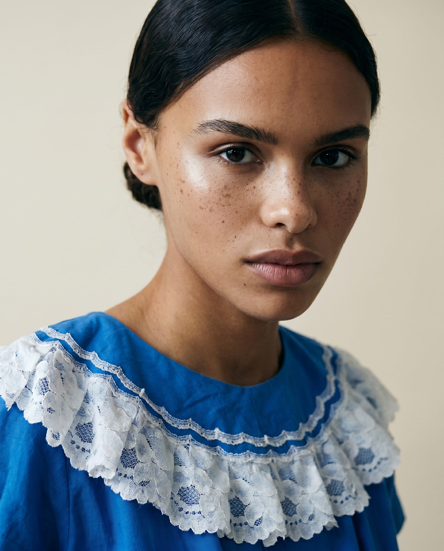 Vintage Cobalt Blue Lace Tiered Midi Dress